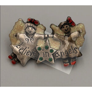 AJMC “Believe in Angels” Vintage Glitter Angel Brooch Pin 2253